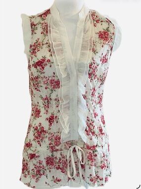 *Costa Blanca* Cottagecore Rose Print Floral Ruffle Top with Drawstring Waist.